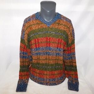 Vintage Retro GANT Mens L (fits XL) Multicolor V Neck Knit Sweater